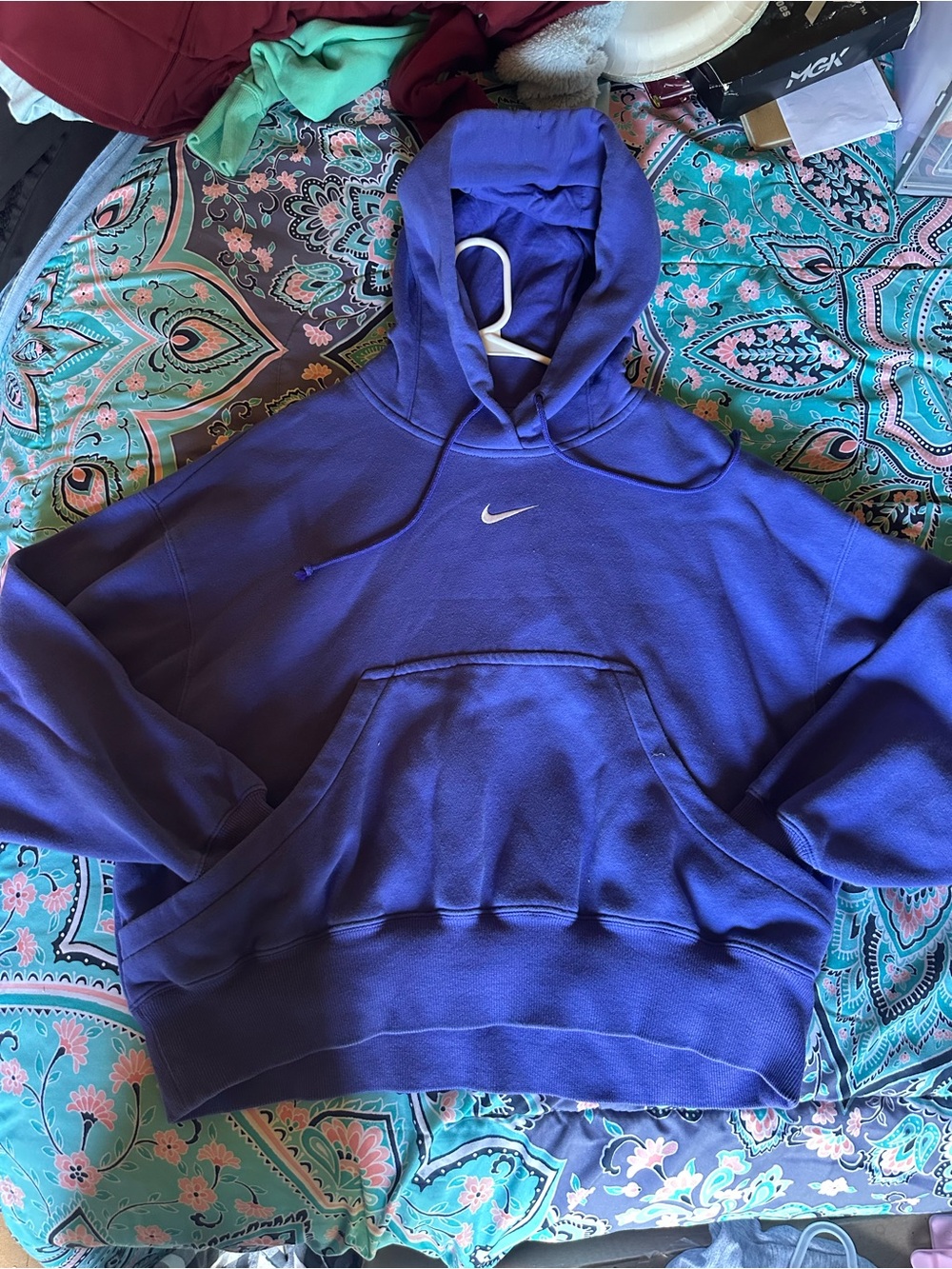 Nike Men's Royal Blue Crewneck Hoodie with White Swoosh